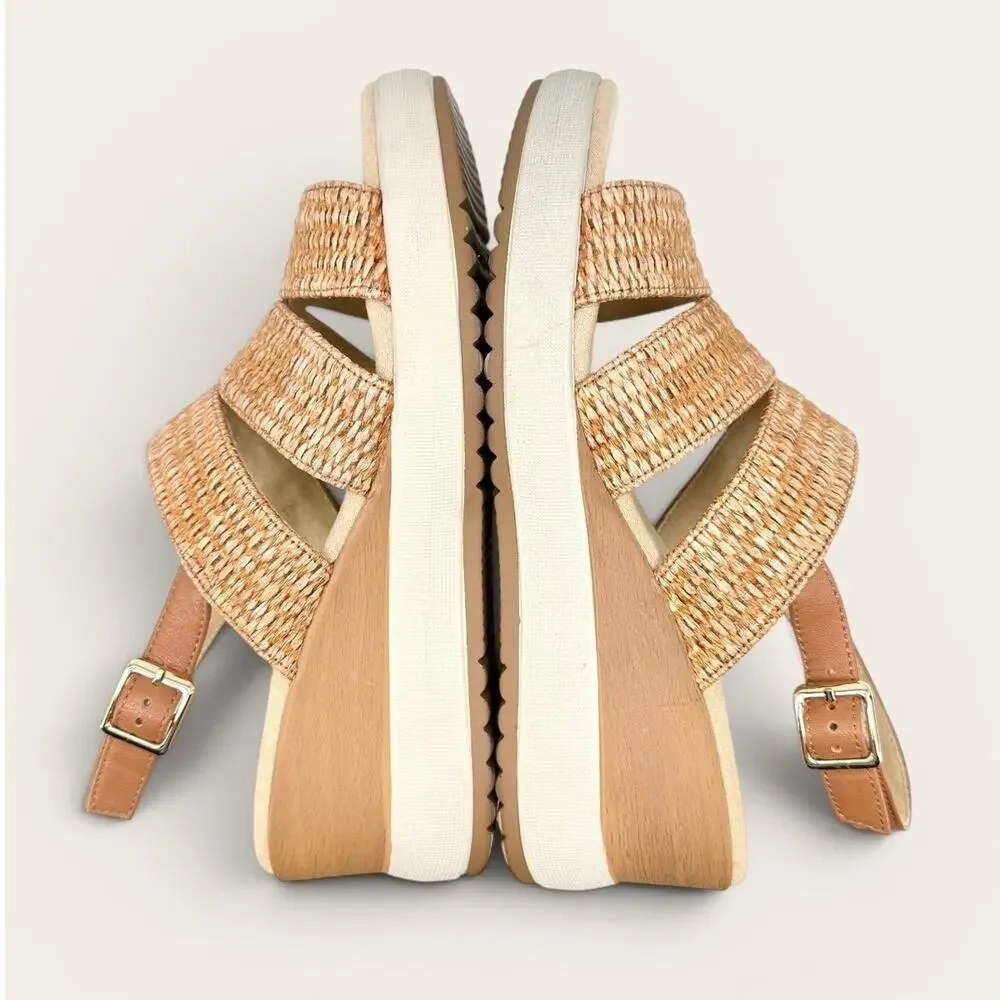 VANELi Cleon Wedge Sandals 7M Tan Straw Slingback Comfort Platform Shoes